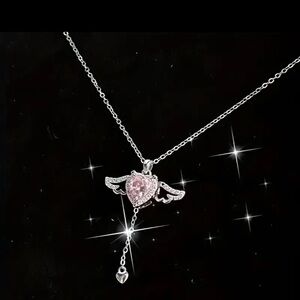 Silver Angel Wing Heart Necklace